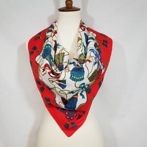 Vintage Berkshire Cream Women's 30x30" Square Scarf Polyester Tassel Bow Design